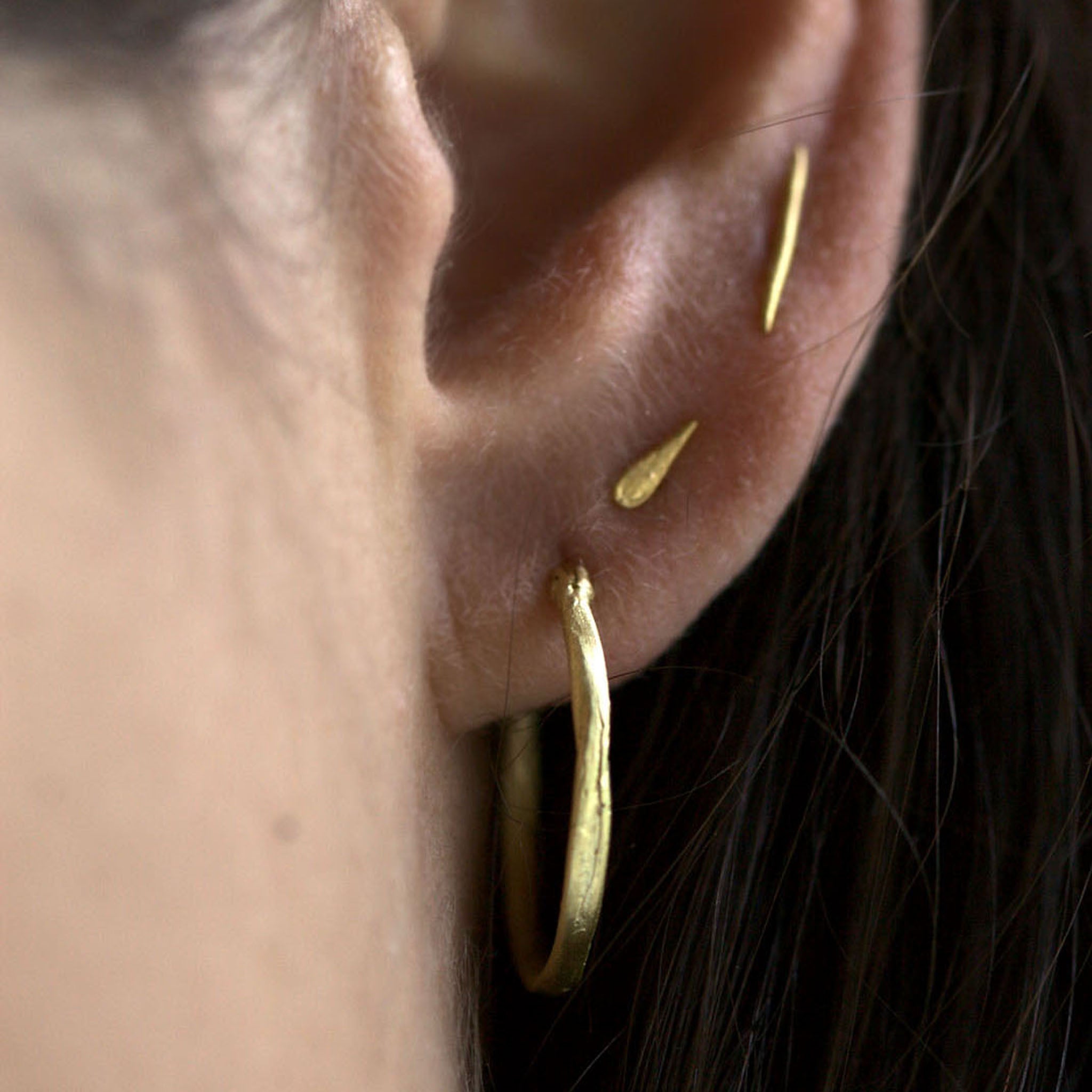 Falling Star Artfully Textured 22ct Gold Ear Studs